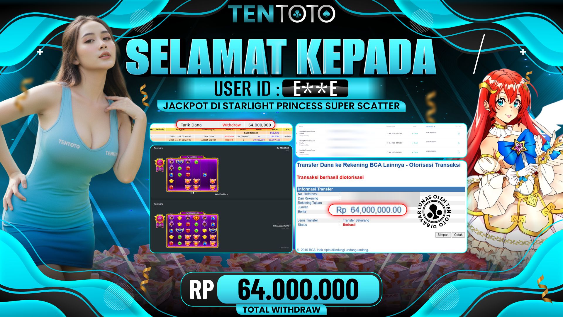 TENTOTO Starlight Princess Super Scatter Rp. 64.000.000,- LUNAS