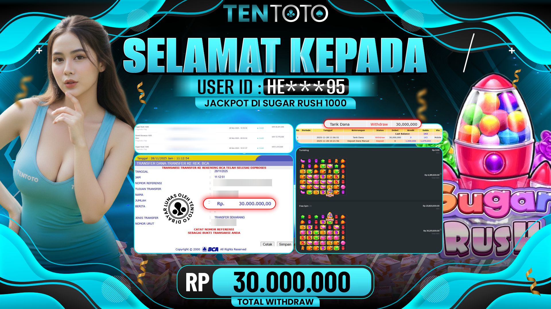 TENTOTO Sugar Rush 1000 Rp. 30.000.000,- LUNAS