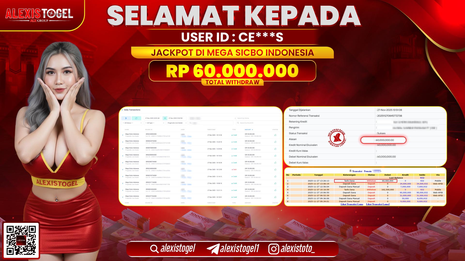 ALEXISTOGEL di CASINO MEGA SICBO INDONESIA RP.60.000.000,- LUNAS