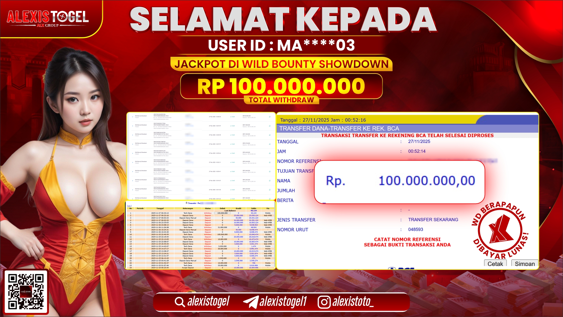 ALEXISTOGEL di SLOT WILD BOUNTY SHOWDOWN RP.100.000.000,- LUNAS