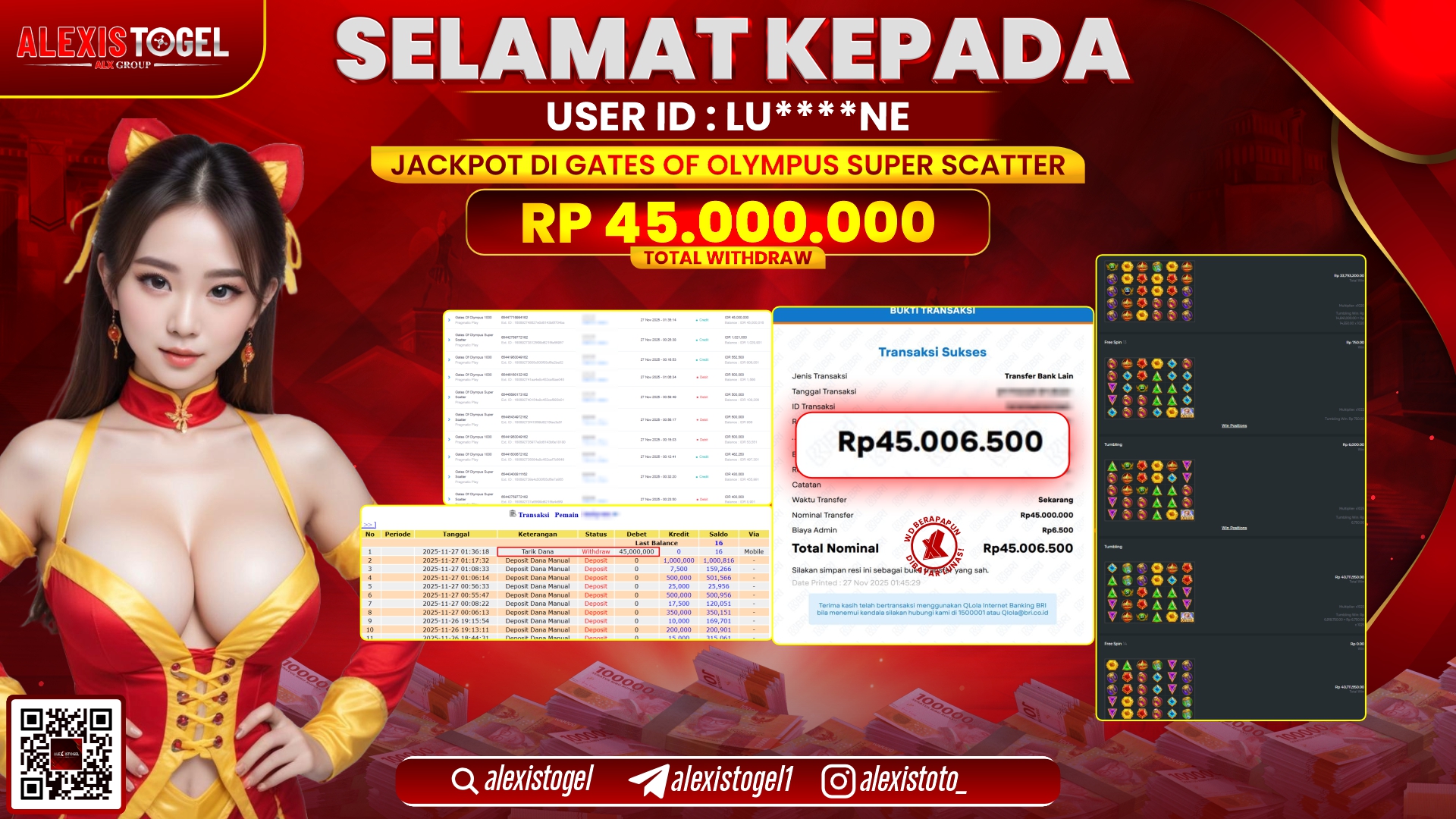 ALEXISTOGEL di SLOT GATES OF OLYMPUS SUPER SCATTER RP.45.000.000,- LUNAS