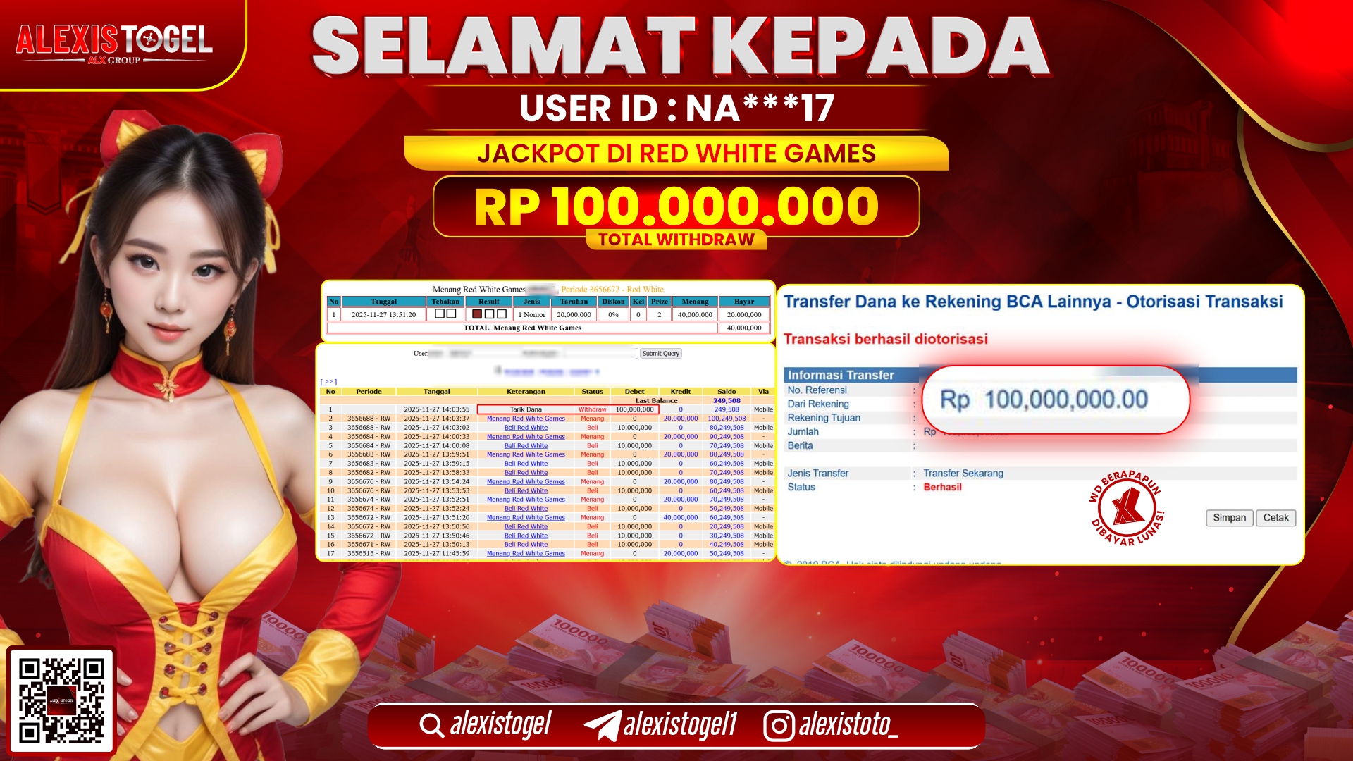 ALEXISTOGEL di CASINO RED WHITE GAMES RP.100.000.000,- LUNAS