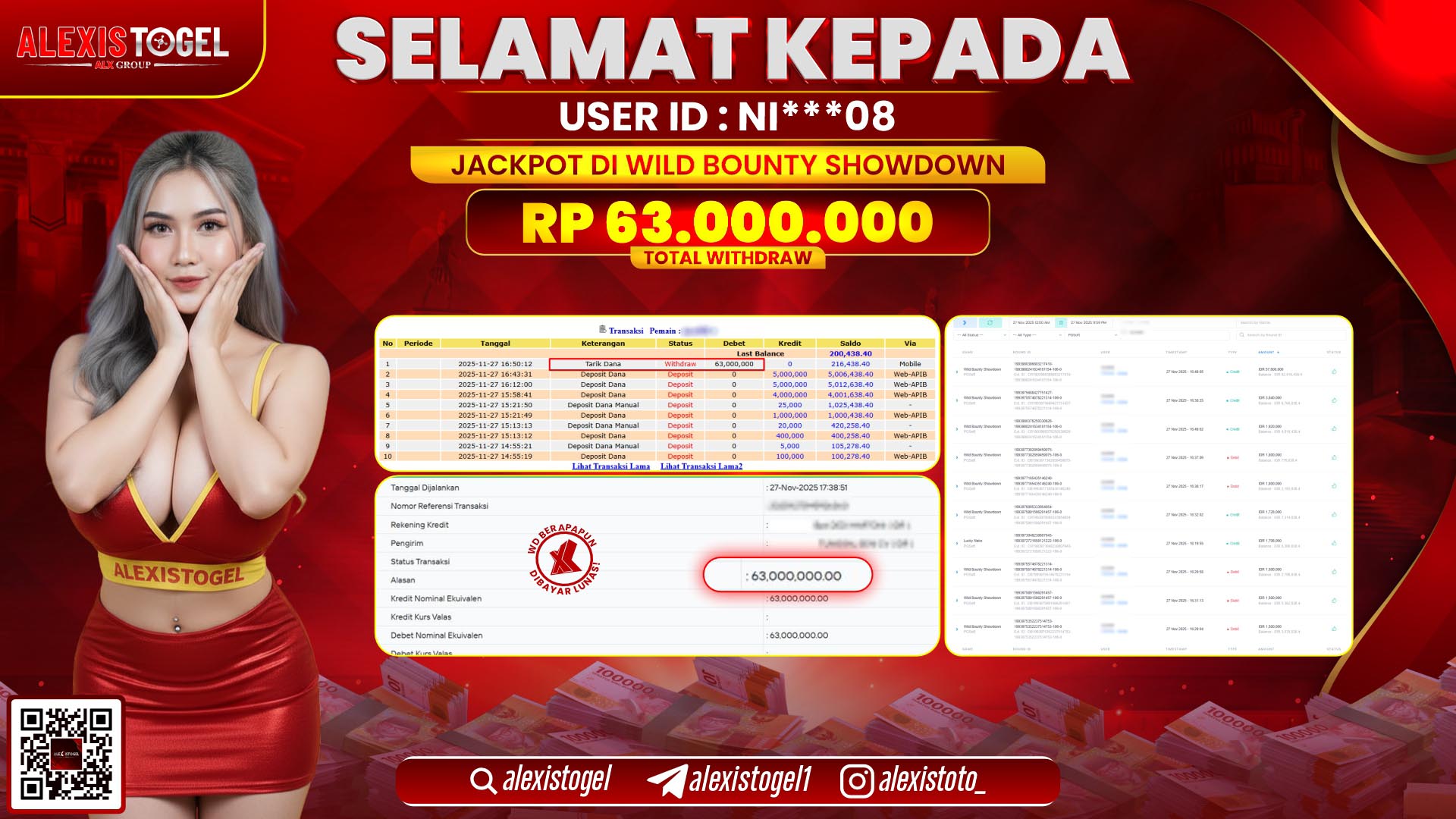 ALEXISTOGEL di SLOT WILD BOUNTY SHOWDOWN RP.63.000.000,- LUNAS