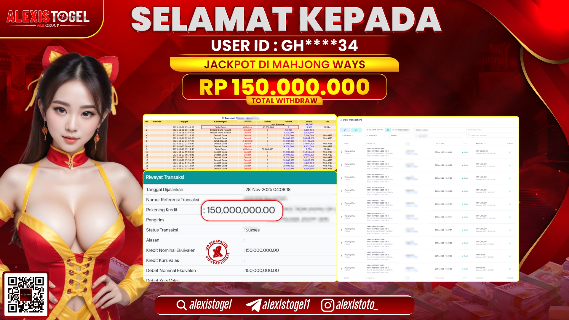 ALEXISTOGEL di SLOT MAHJONG WAYS RP.150.000.000,- LUNAS