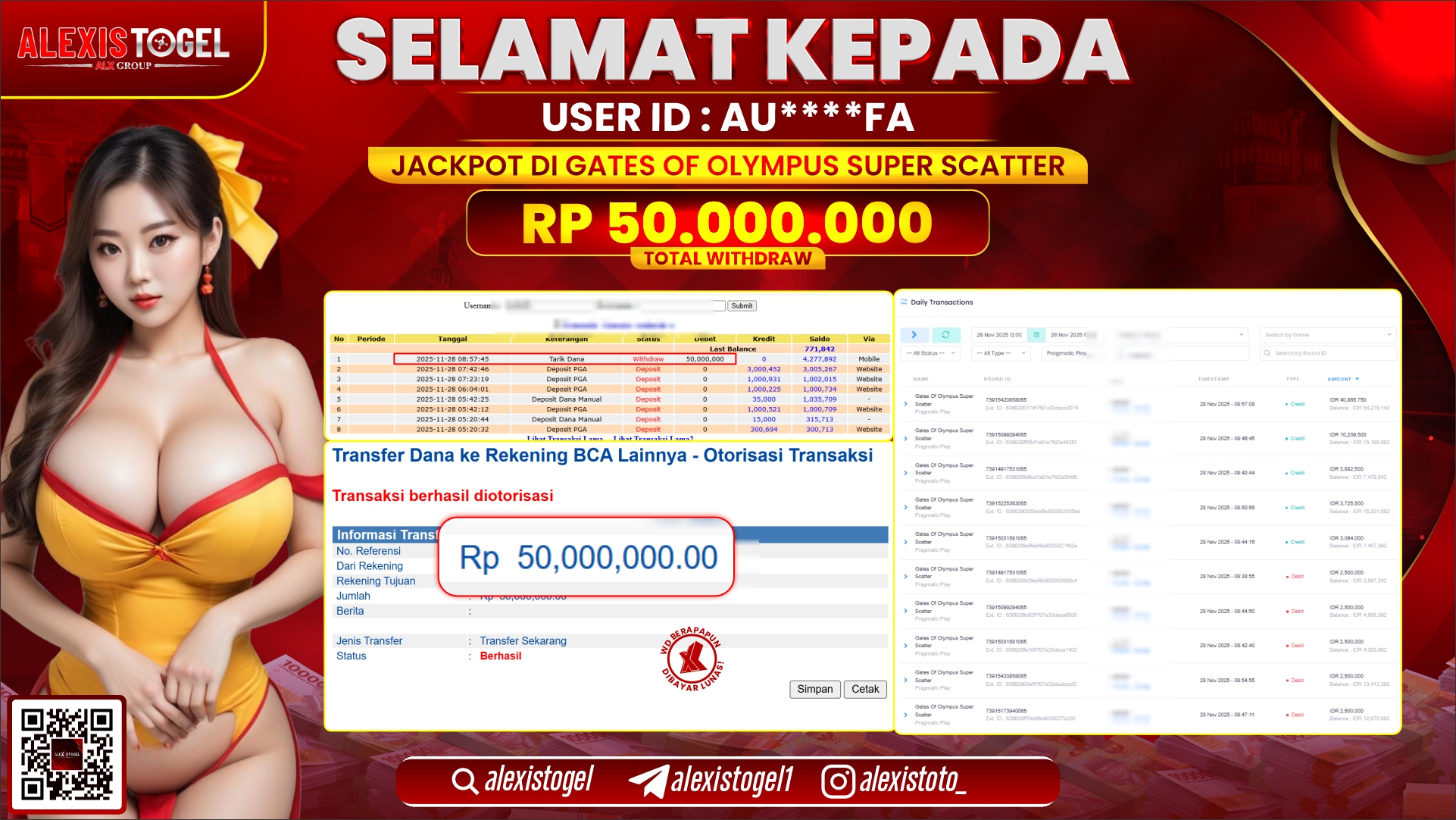 ALEXISTOGEL di SLOT GATES OF OLYMPUS  SUPER SCATTER RP.50.000.000,- LUNAS