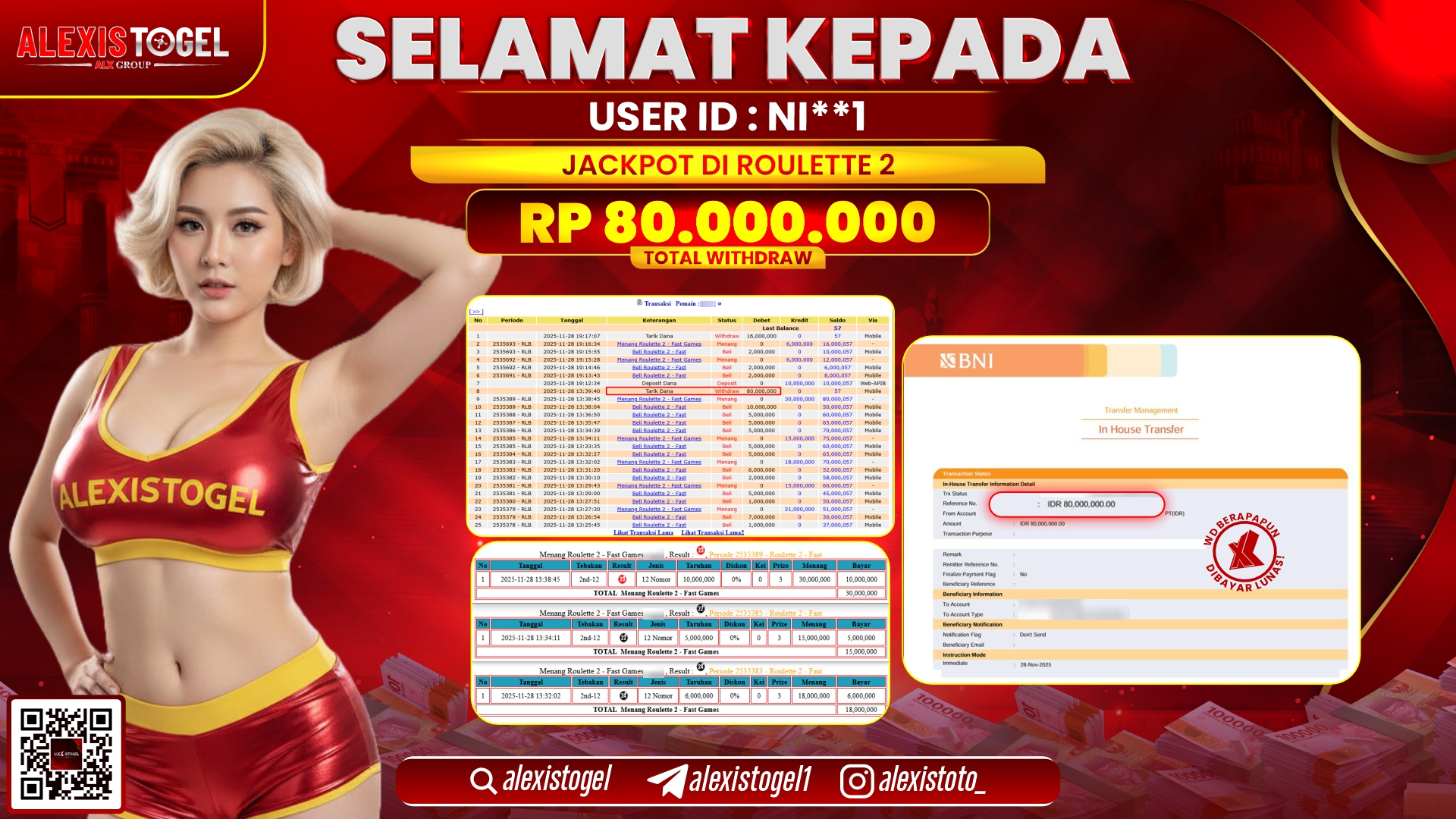 ALEXISTOGEL di CASINO ROULETTE 2 RP.80.000.000,- LUNAS