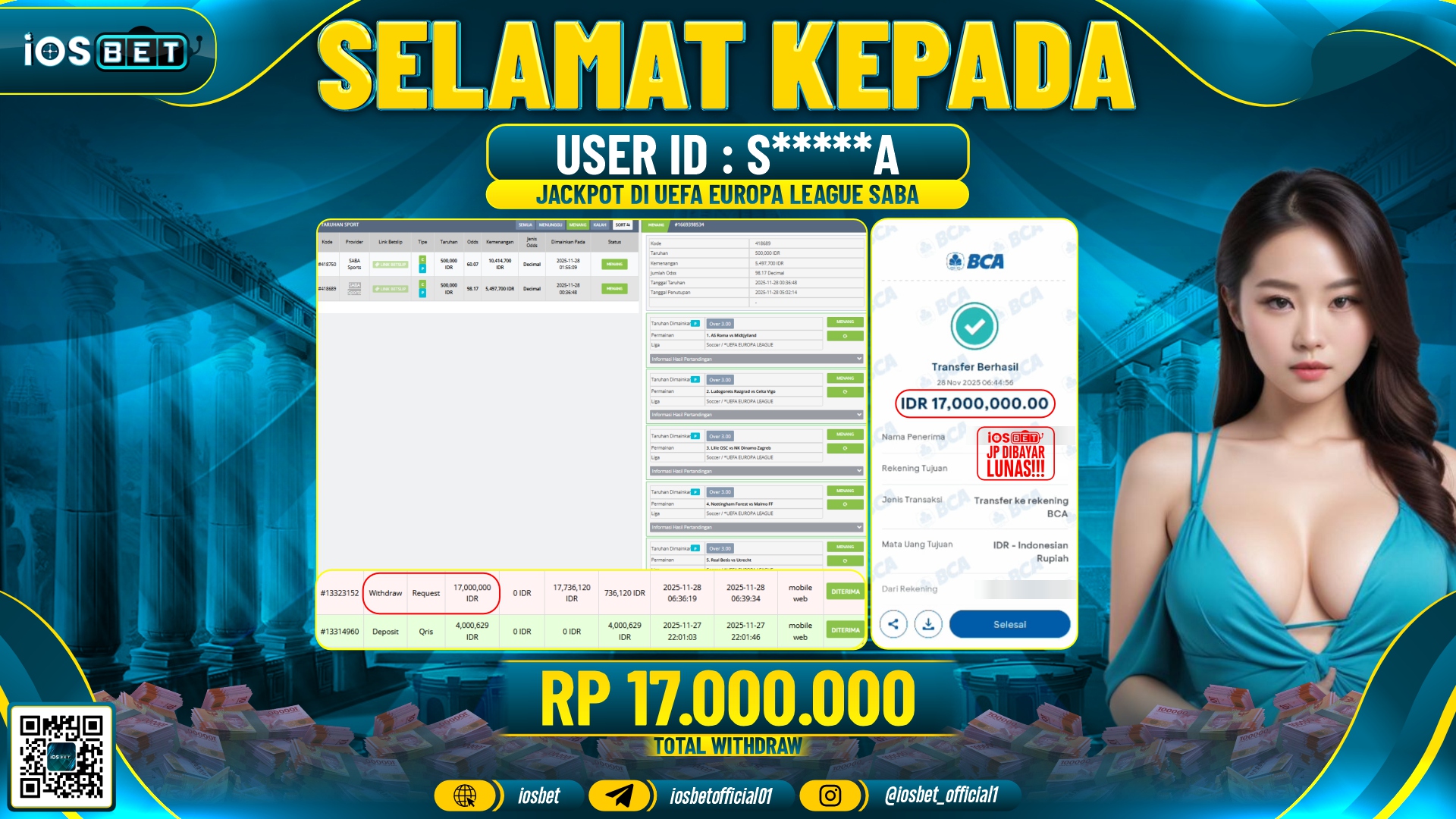 Bukti Pembayaran LUNAS SPORT GAME GACOR Rp.17.000.000,-