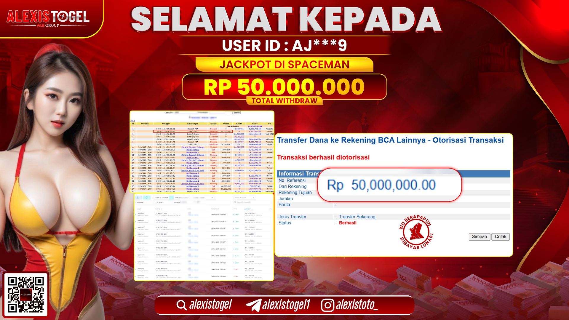 ALEXISTOGEL di SLOT SPACEMAN RP.50.000.000,- LUNAS