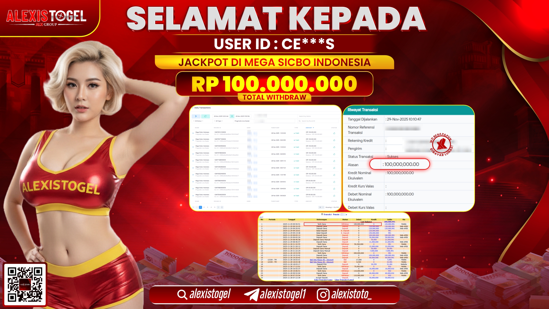 ALEXISTOGEL di CASINO MEGA SICBO INDONESIA RP.100.000.000,- LUNAS