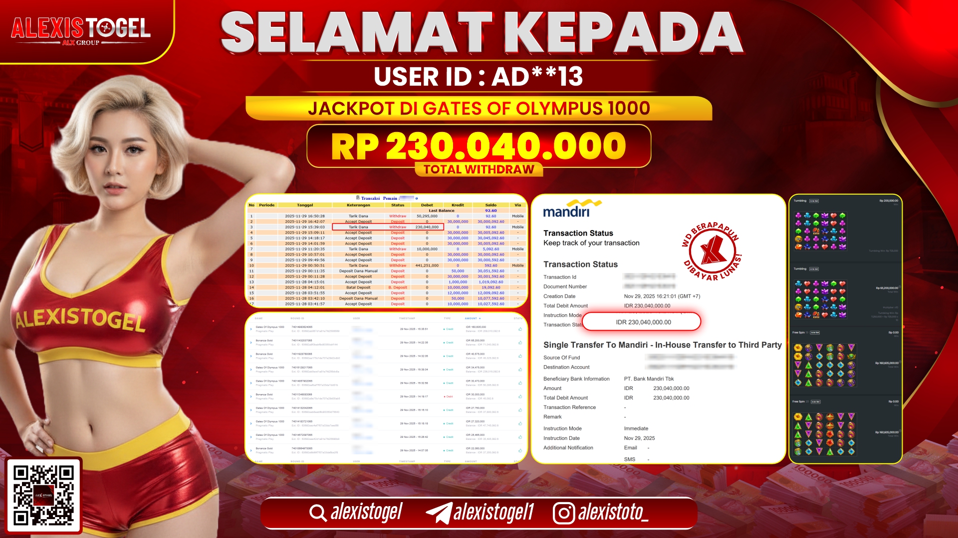 ALEXISTOGEL di SLOT GATES OF OLYMPUS 1000 RP.230.040.000,- LUNAS