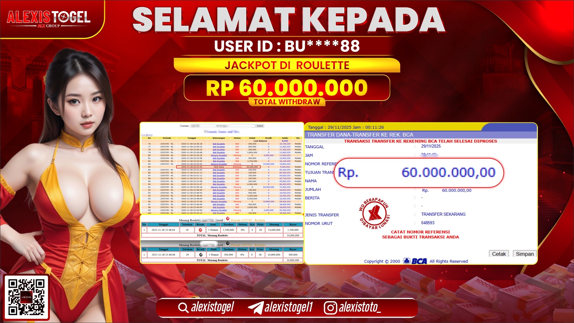 ALEXISTOGEL di CASINO ROULETTE RP.60.000.000,- LUNAS