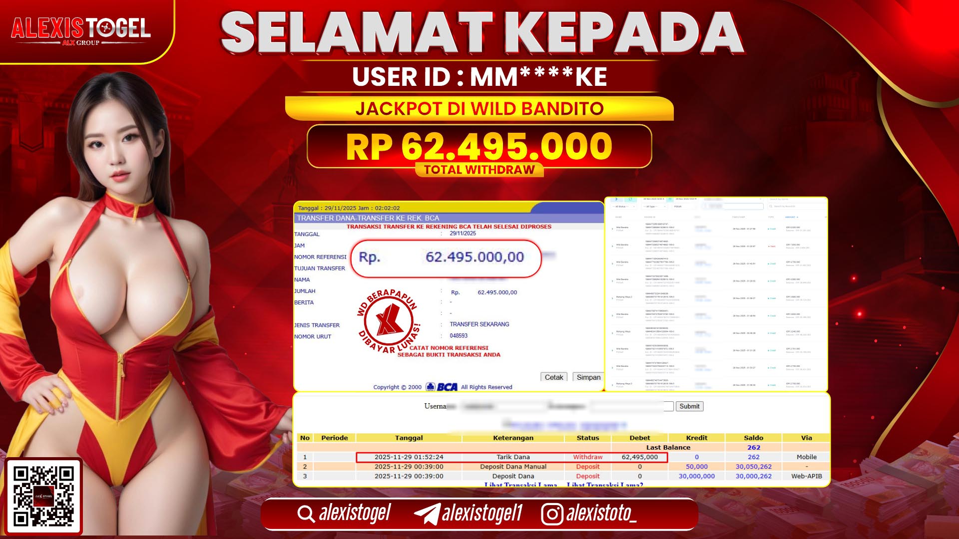 ALEXISTOGEL di SLOT WILD BANDITO RP.62.495.000,- LUNAS
