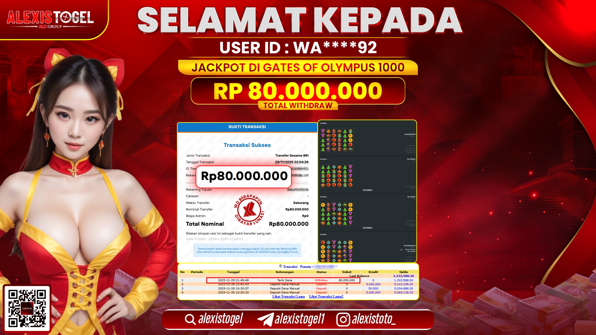 ALEXISTOGEL di SLOT GATES OF OLYMPUS 1000 RP.80.000.000,- LUNAS