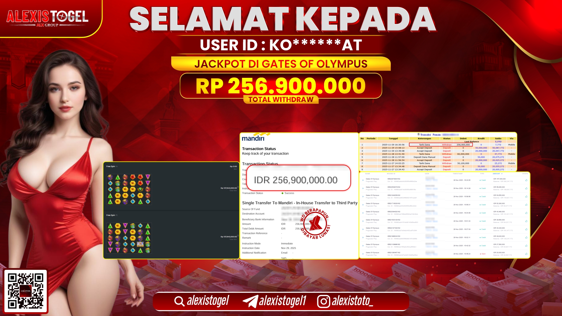 ALEXISTOGEL di SLOT GATES OF OLYMPUS RP.256.900.000,- LUNAS