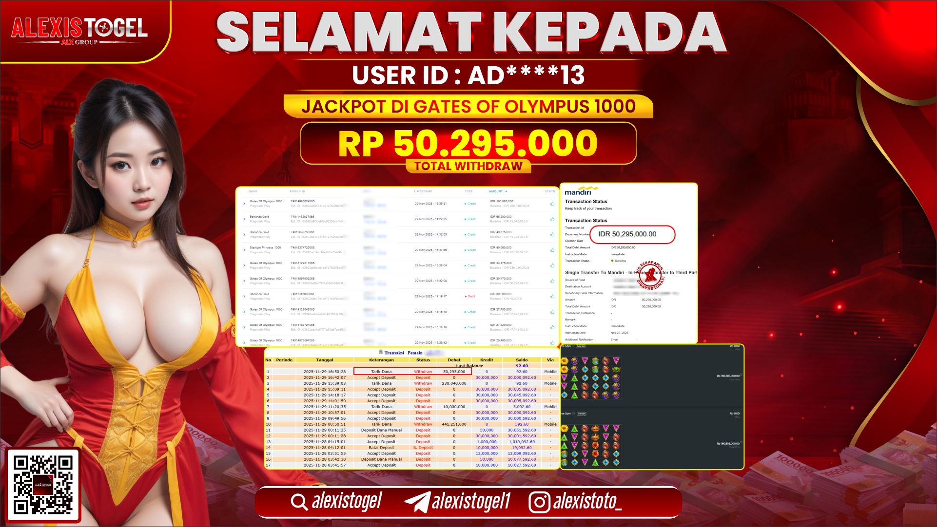 ALEXISTOGEL di SLOT GATES OF OLYMPUS 1000 RP.50.295.000,- LUNAS