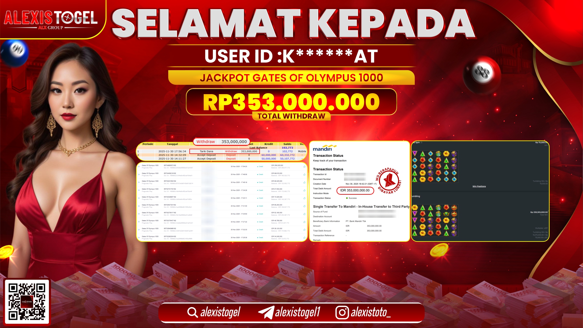 ALEXISTOGEL di SLOT GATES OF OLYMPUS 1000 RP.353.000.000,- LUNAS