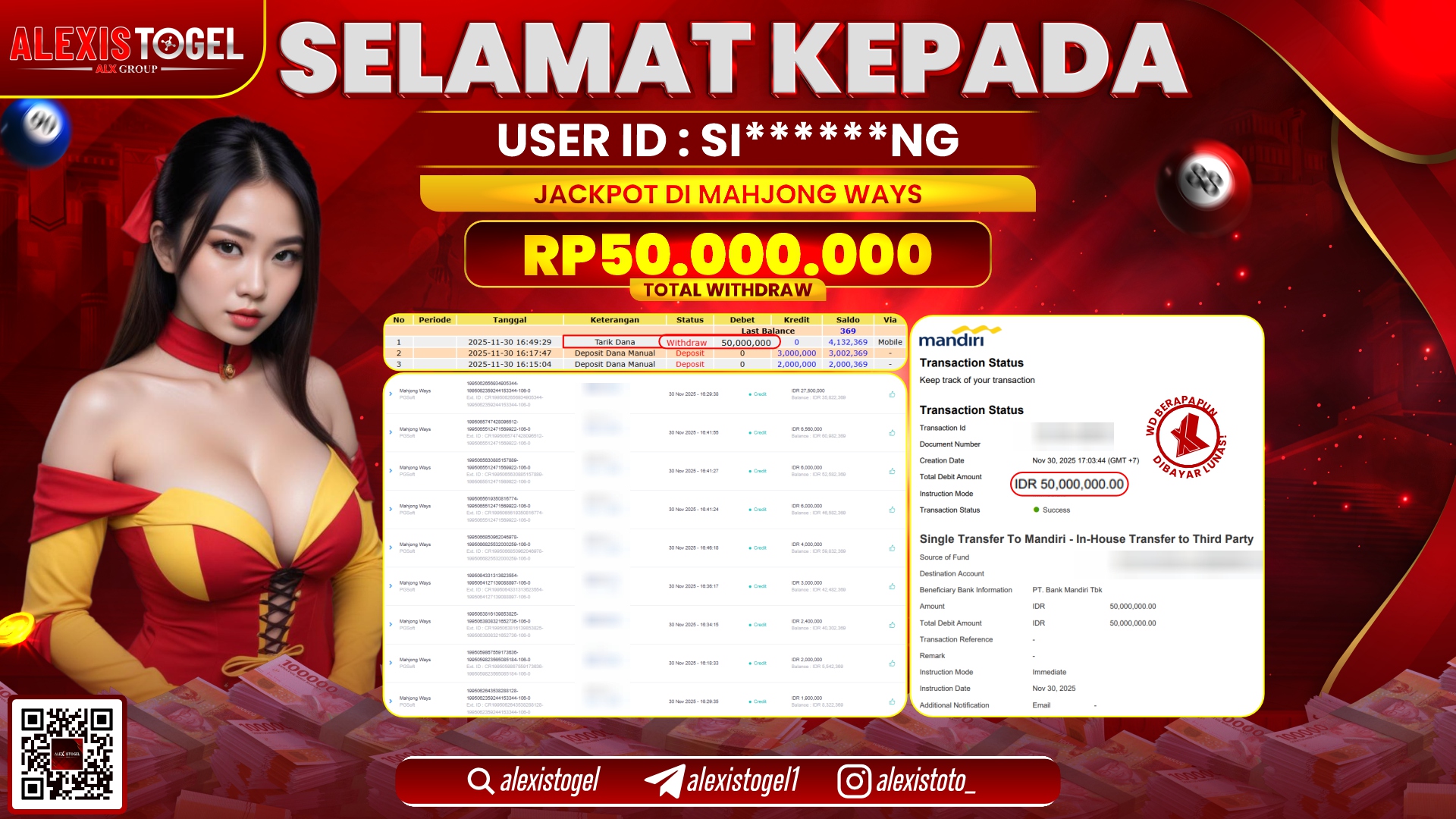 ALEXISTOGEL di SLOT MAHJONG WAYS RP.50.000.000,- LUNAS