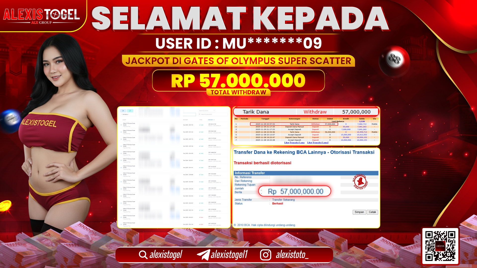 ALEXISTOGEL di SLOT GATES OF OLYMPUS SUPER SCATTER RP.57.000.000,- LUNAS