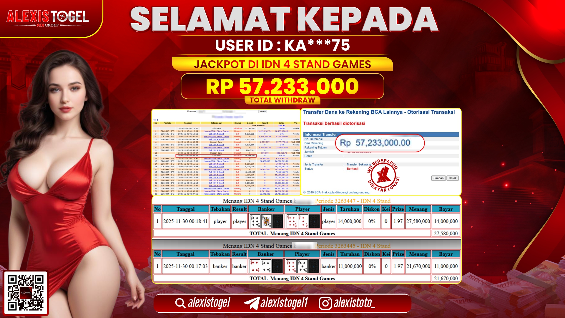 ALEXISTOGEL di IDN 4 STAND GAMES RP.57.233.000,- LUNAS