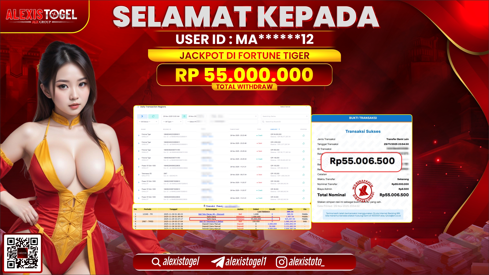 ALEXISTOGEL di SLOT FURTUNE TIGER RP.55.000.000,- LUNAS