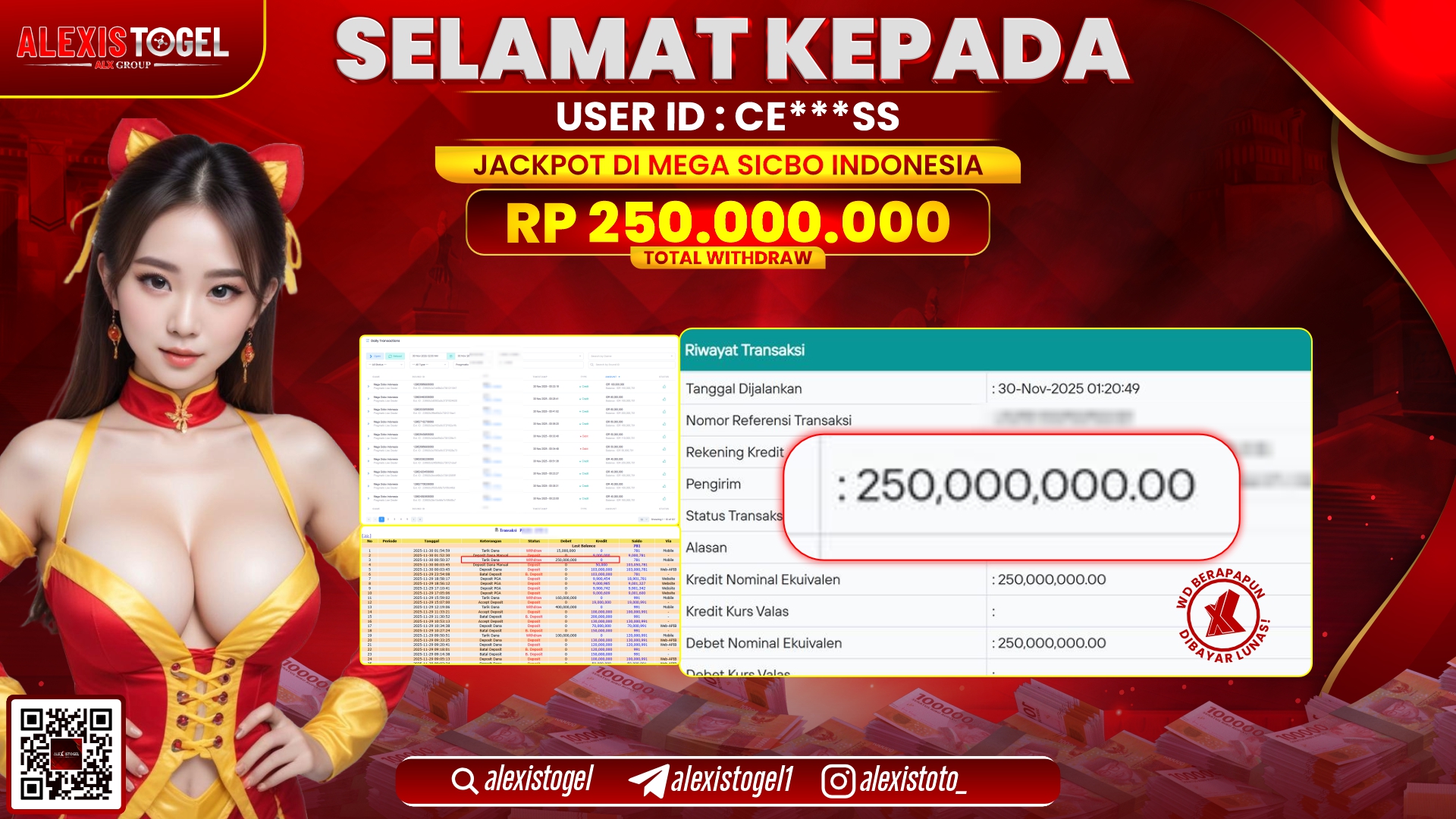 ALEXISTOGEL di MEGA SICBO INDONESIA RP.250.000.000,- LUNAS