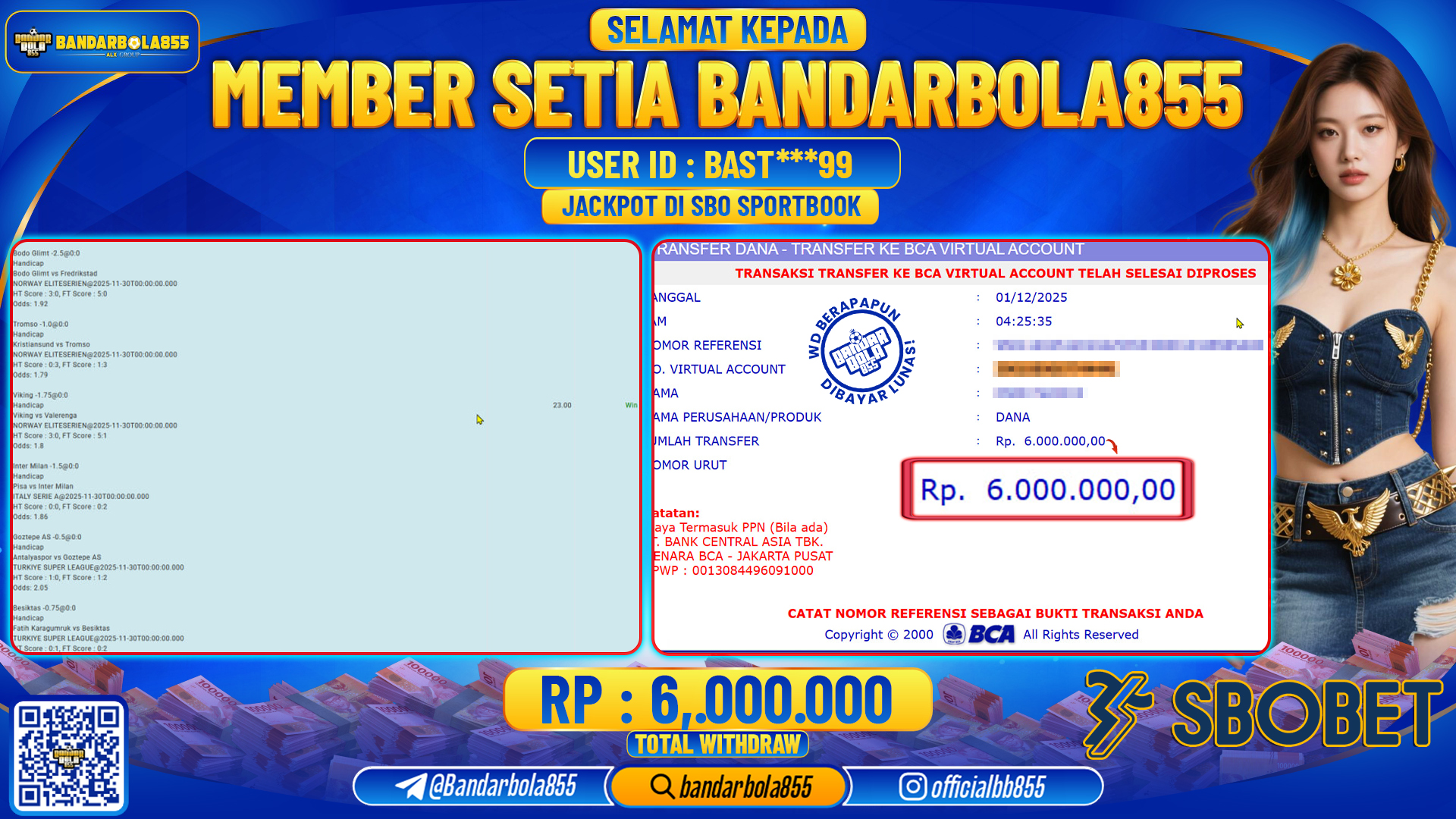 🎖 JACKPOT BANDARBOLA855 di SBO SPORTBOOK Rp6.000.000 🎖