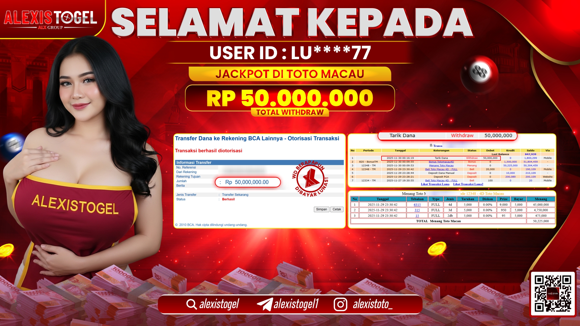 ALEXISTOGEL di TOTO MACAU RP.50.000.000,- LUNAS