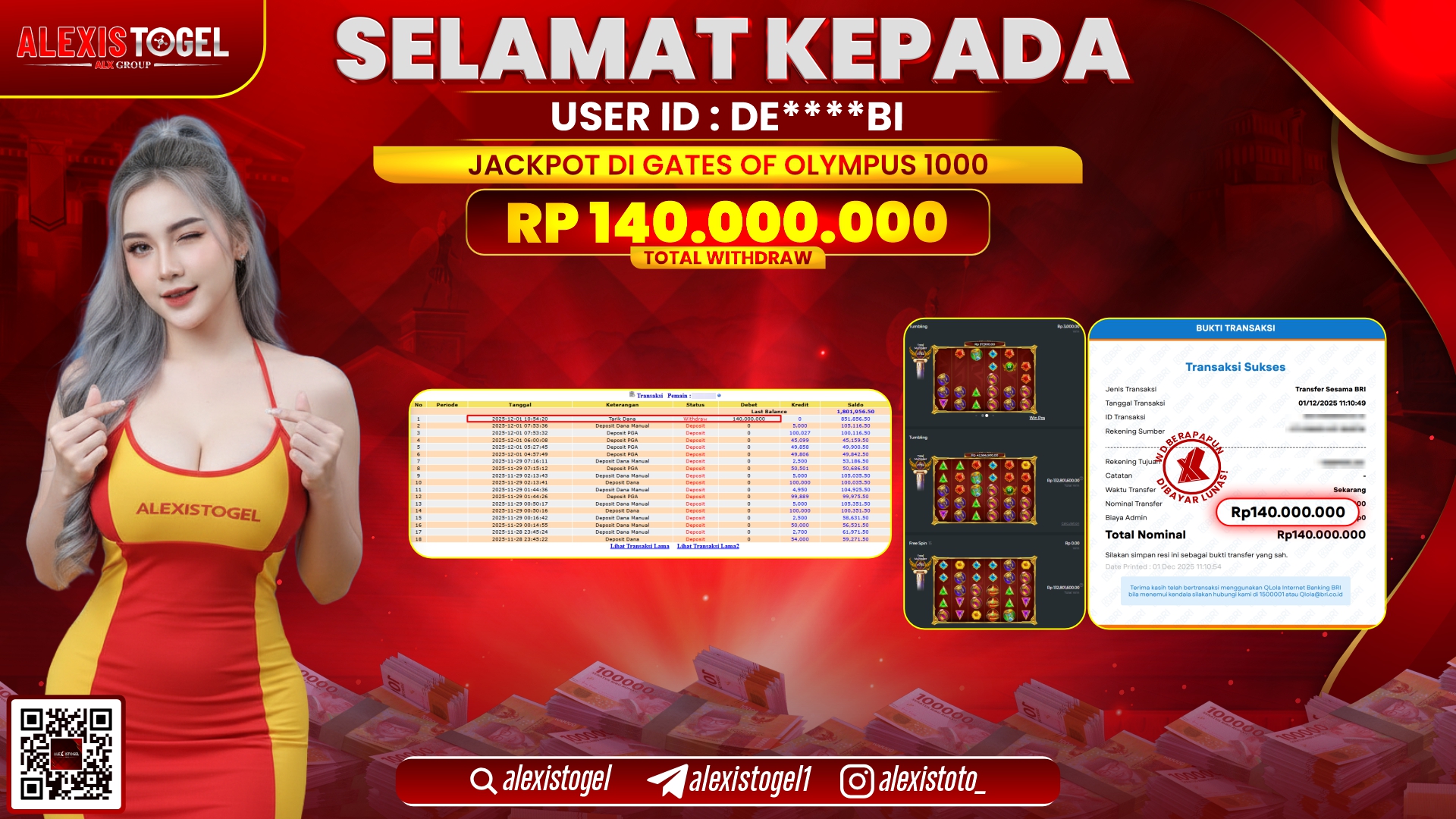 ALEXISTOGEL di SLOT GATES OF OLYMPUS 1000 RP.140.000.000,- LUNAS