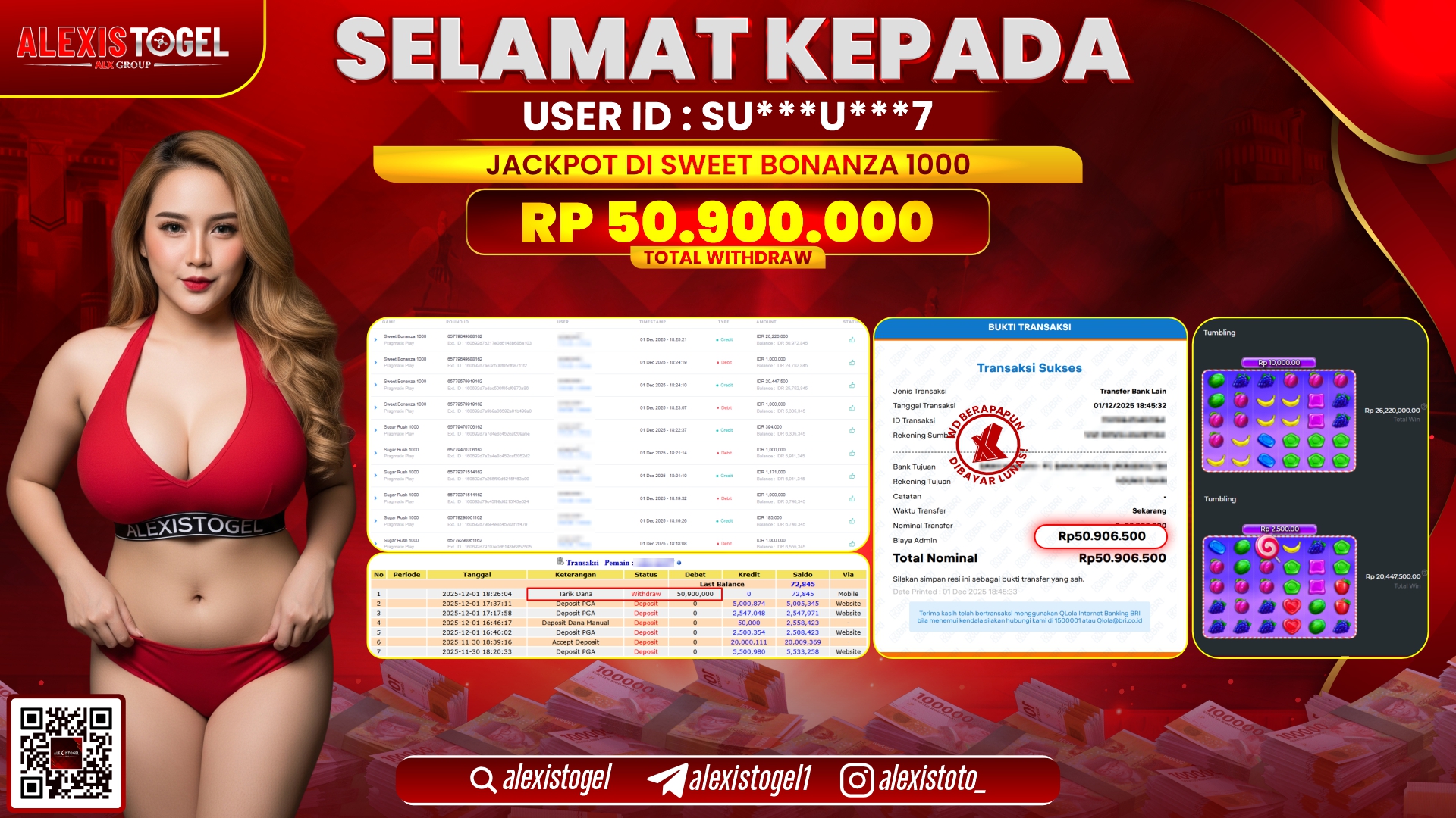 ALEXISTOGEL di SLOT SWEET BONANZA 1000 RP.50.900.000,- LUNAS