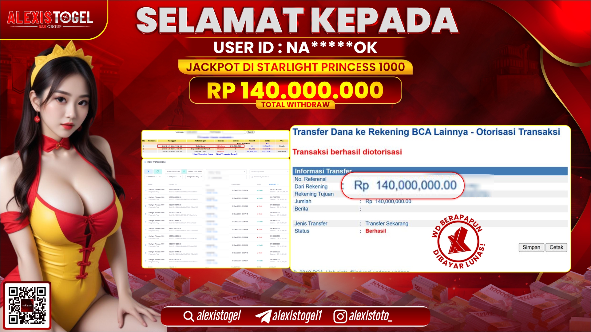 ALEXISTOGEL di SLOT STARLIGHT PRINCESS 1000 RP.140.000.000,- LUNAS