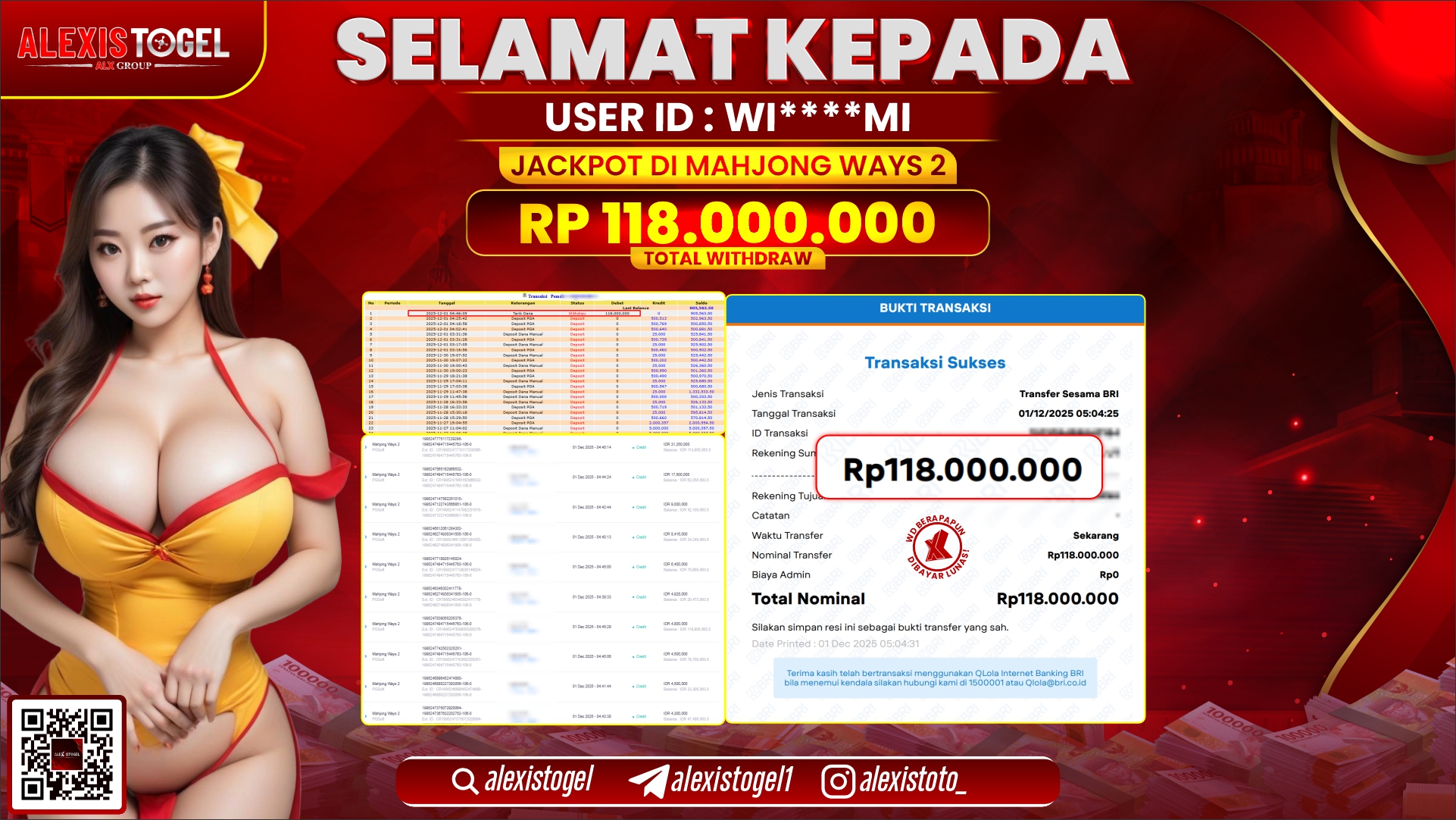 ALEXISTOGEL di SLOT MAHJONG WAYS 2 RP.118.000.000,- LUNAS