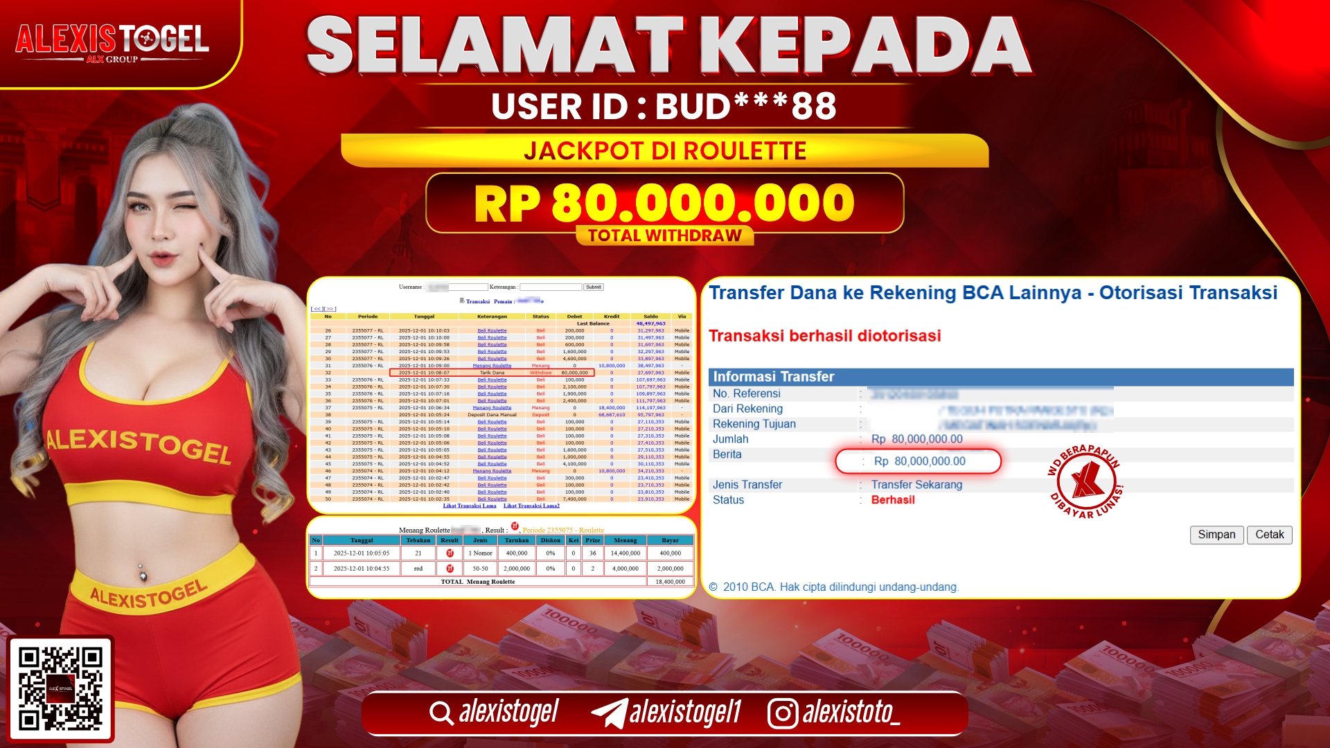 ALEXISTOGEL di CASINO ROULETTE RP.80.000.000,- LUNAS