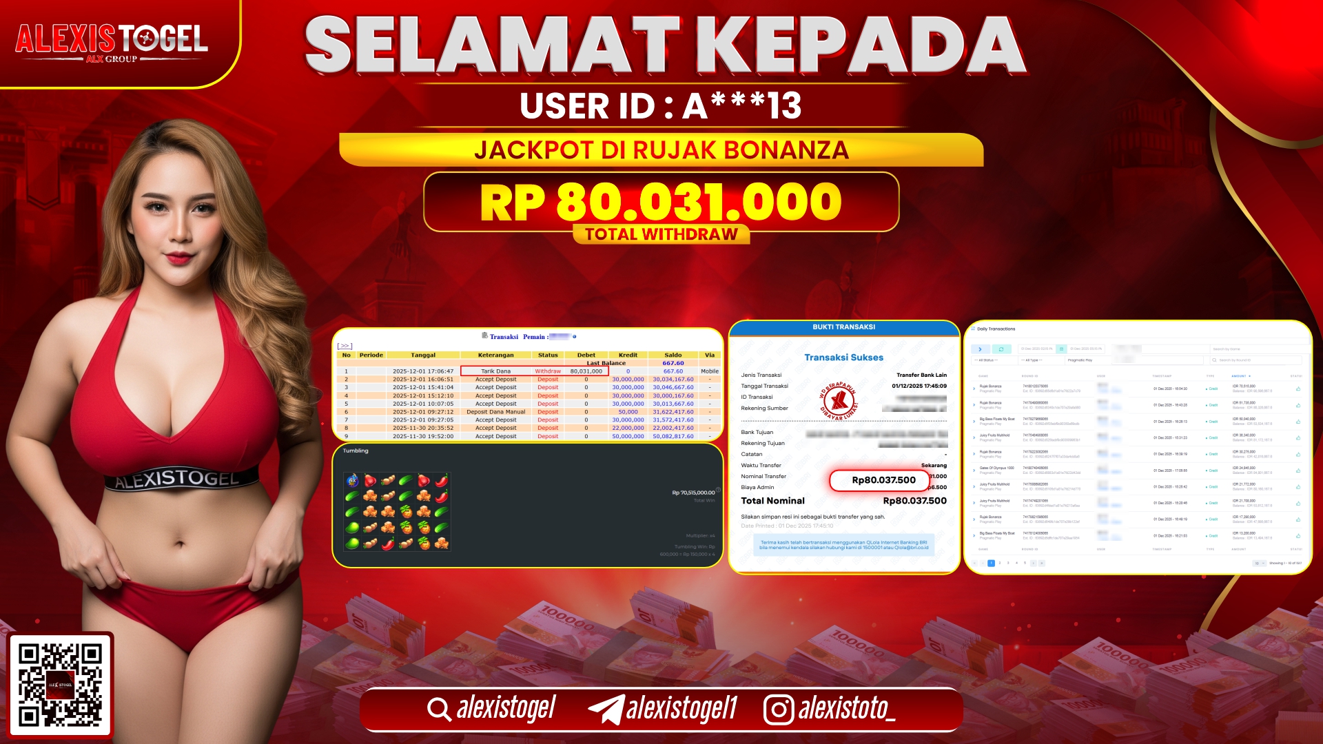 ALEXISTOGEL di SLOT RUJAK BONANZA RP.80.031.000,- LUNAS