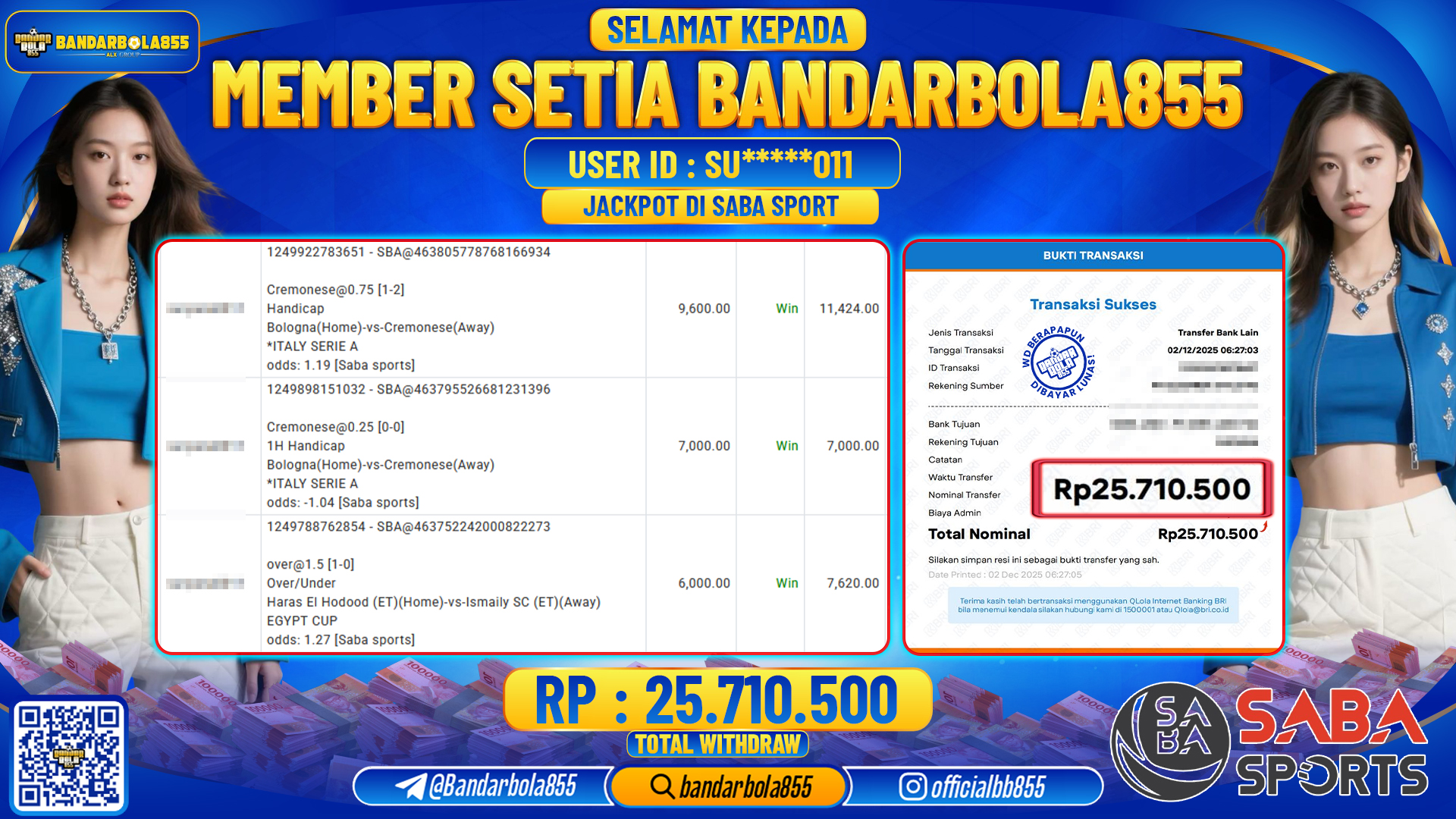 🎖 JACKPOT BANDARBOLA855 di SABA SPORT Rp25.710.500 🎖