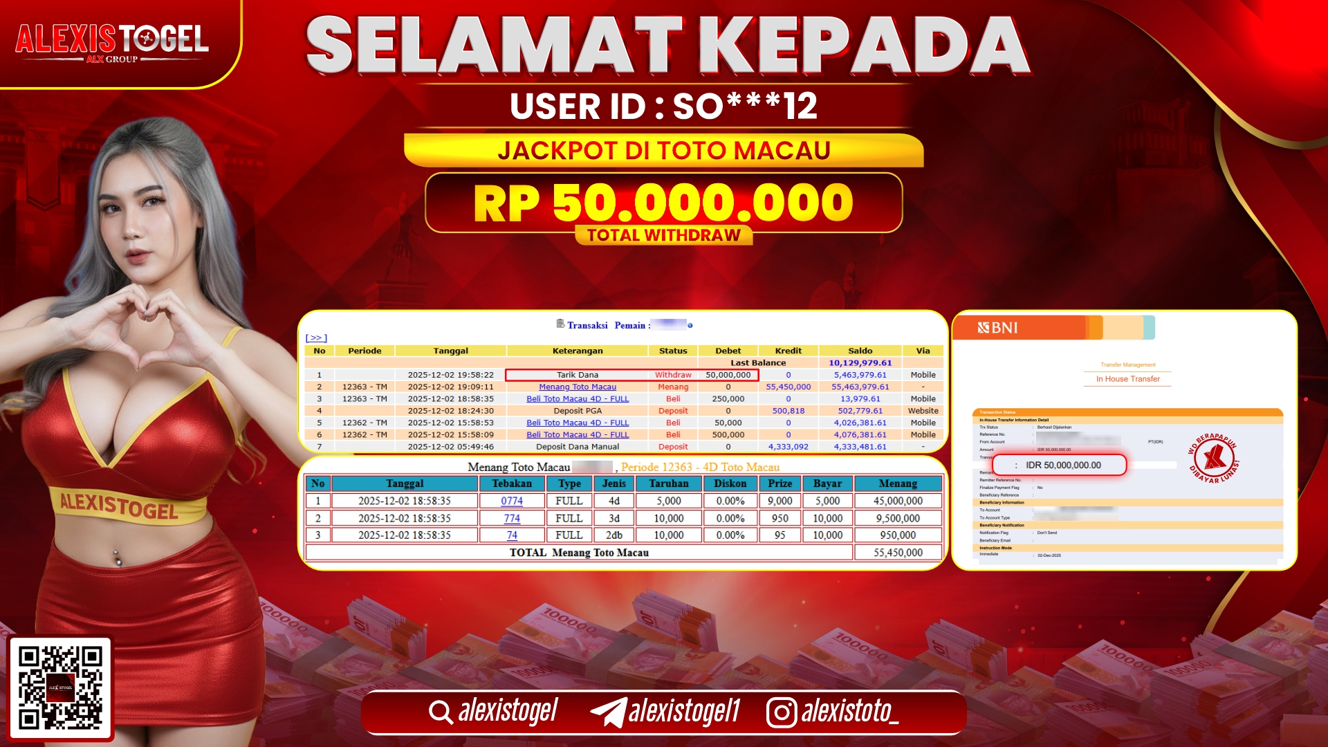 ALEXISTOGEL di TOTO MACAU RP.50.000.000,- LUNAS