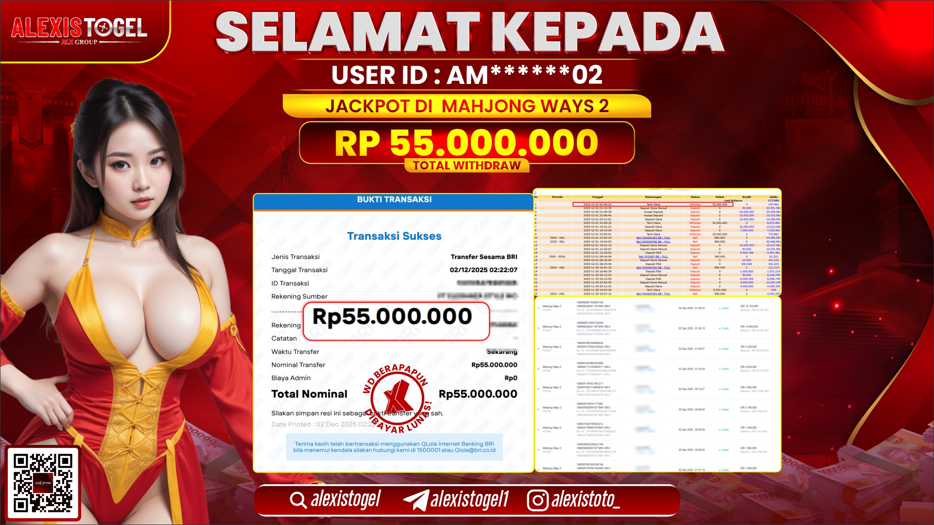 ALEXISTOGEL di SLOT MAHJONG WAYS 2 RP.55.000.000,- LUNAS