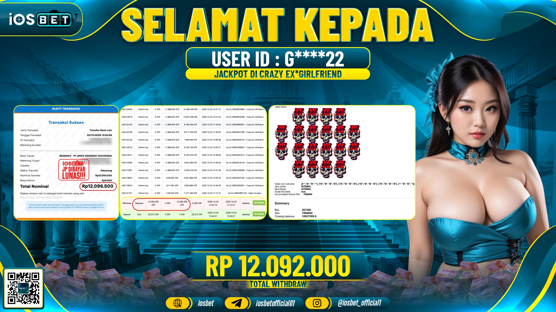 Bukti Pembayaran LUNAS SLOT GAME GACOR Rp.12.092.000,-