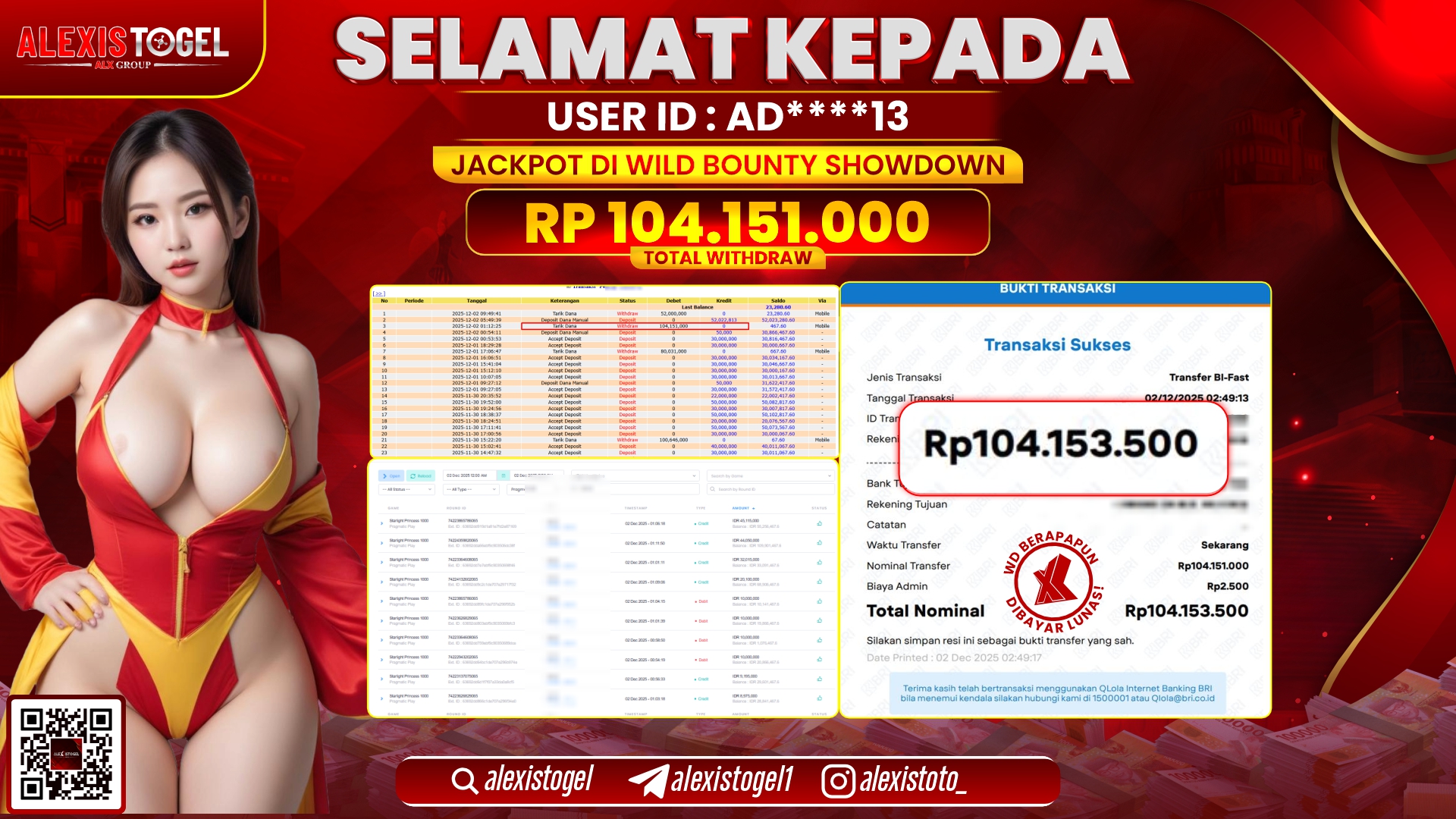 ALEXISTOGEL di SLOT WILD BOUNTY SHOWDOWN RP.104.151.000,- LUNAS