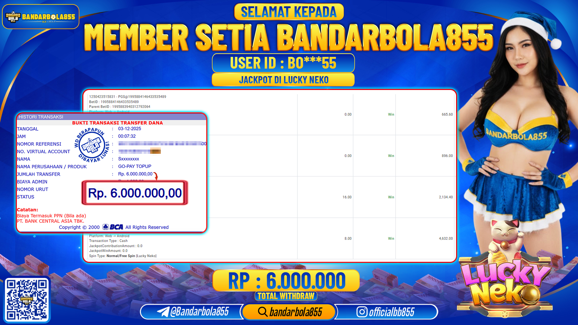 🎖 JACKPOT BANDARBOLA855 di LUCKY NEKO Rp6.000.000 🎖