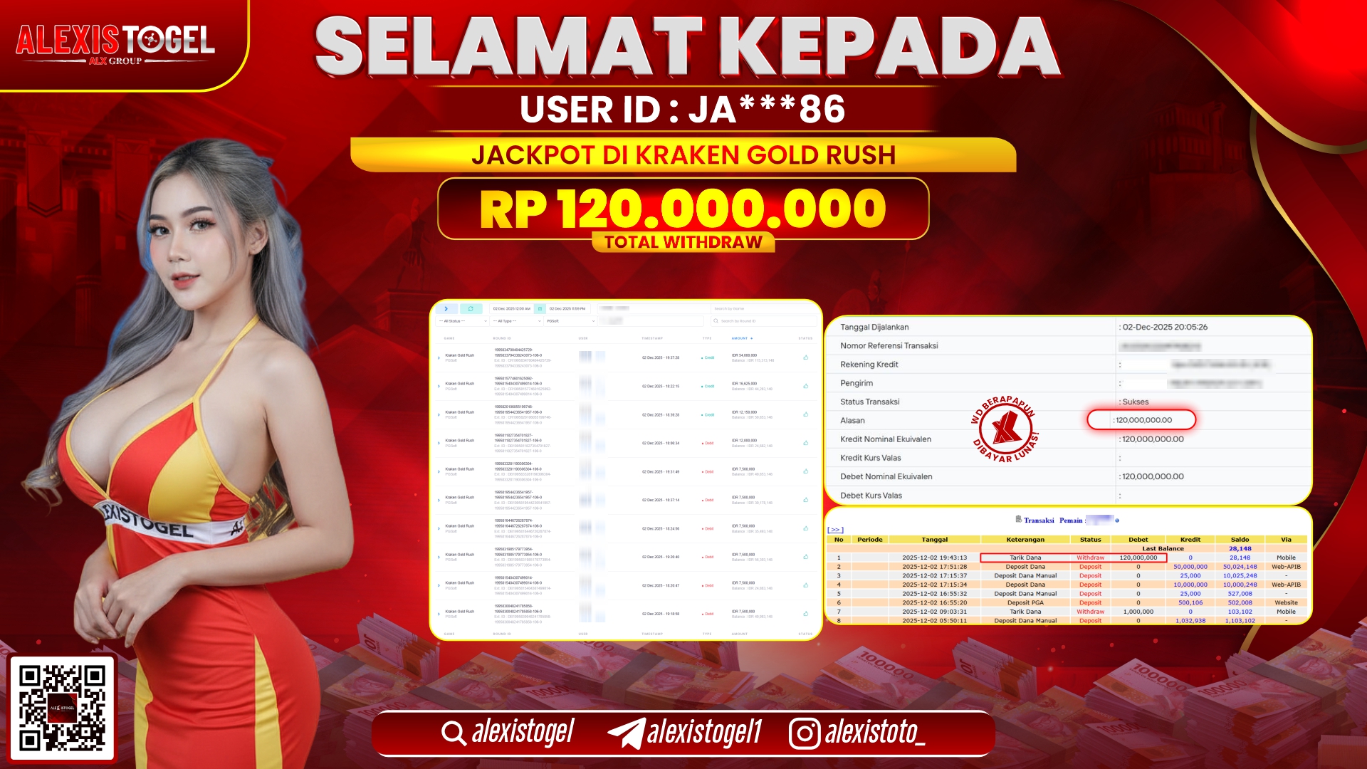 ALEXISTOGEL di SLOT KRAKEN GOLD RUSH RP.120.000.000,- LUNAS