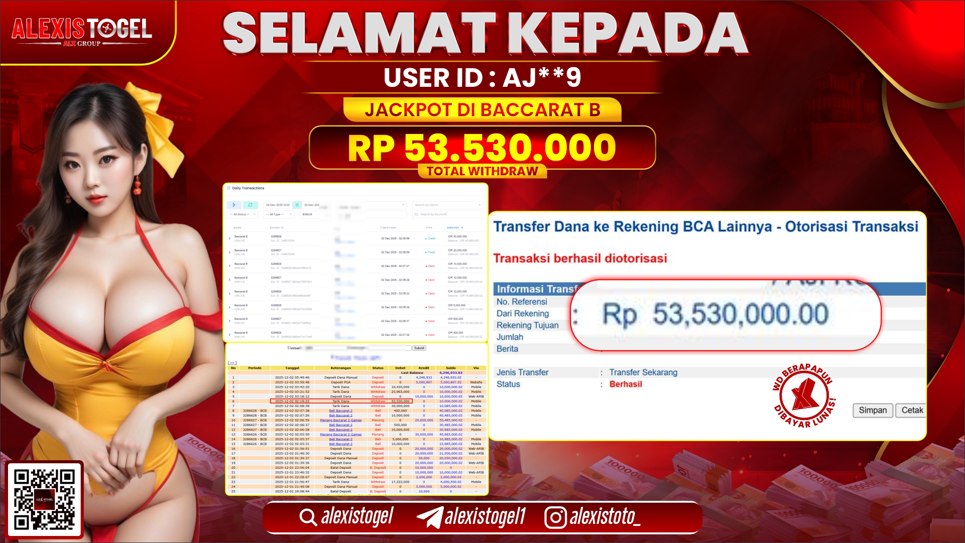 ALEXISTOGEL di CASINO BACCARAT B RP.53.530.000,- LUNAS