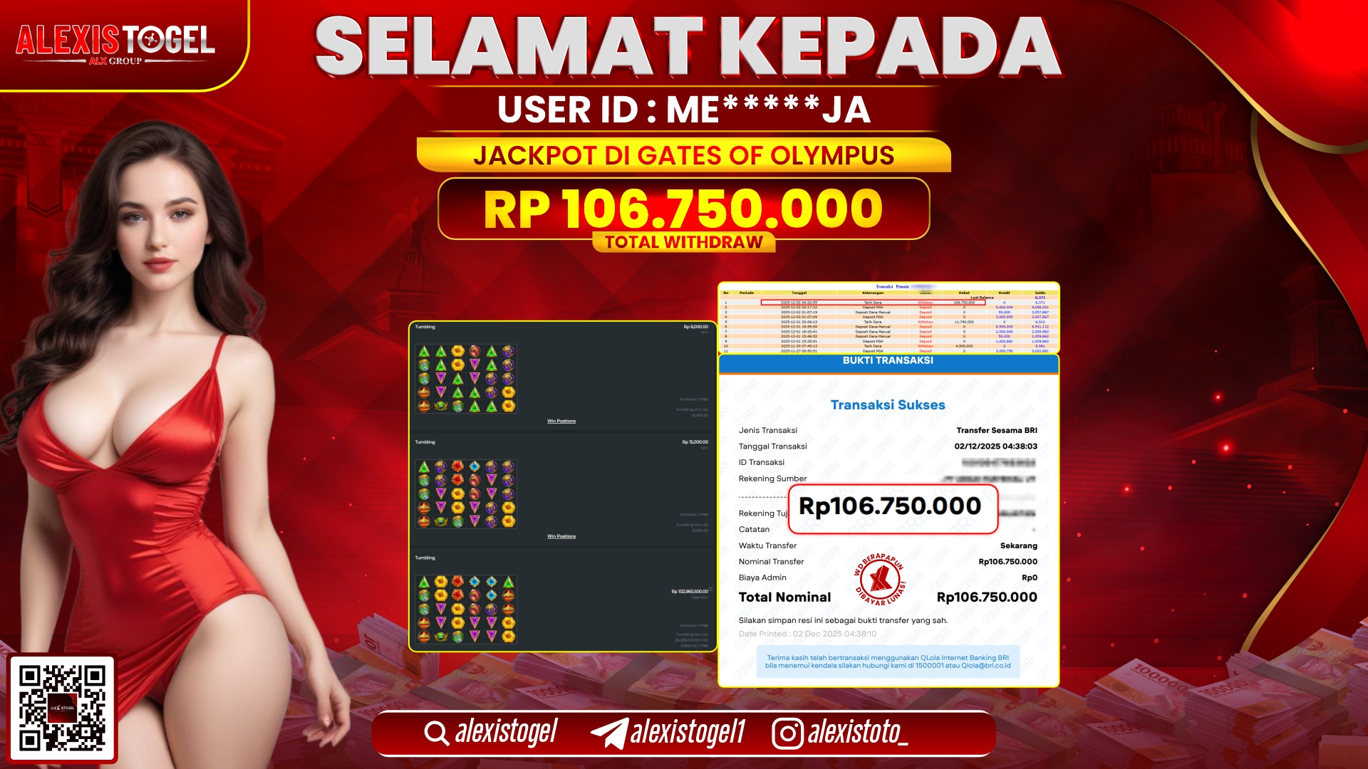 ALEXISTOGEL di SLOT GATES OF OLYMPUS RP.106.750.000,- LUNAS