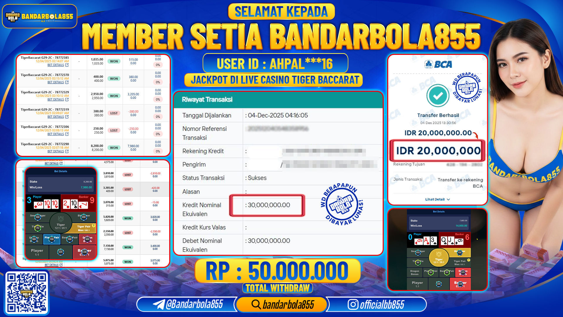 🎖 JACKPOT BANDARBOLA855 di LIVE CASINO TIGER BACARRAT Rp50.000.000 🎖
