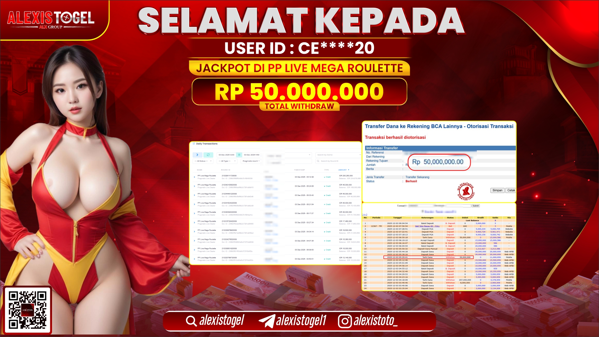 ALEXISTOGEL di PP LIVE MEGA ROULETTE RP.50.000.000,- LUNAS