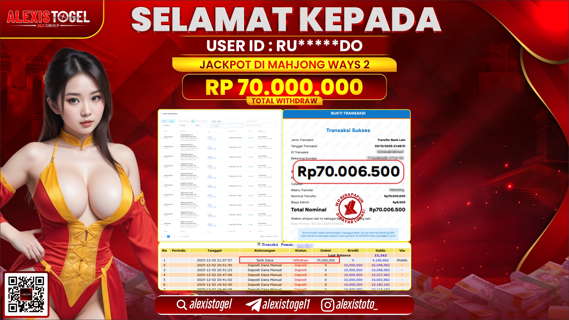 ALEXISTOGEL di SLOT MAHJONG WAYS 2 RP.70.000.000,- LUNAS