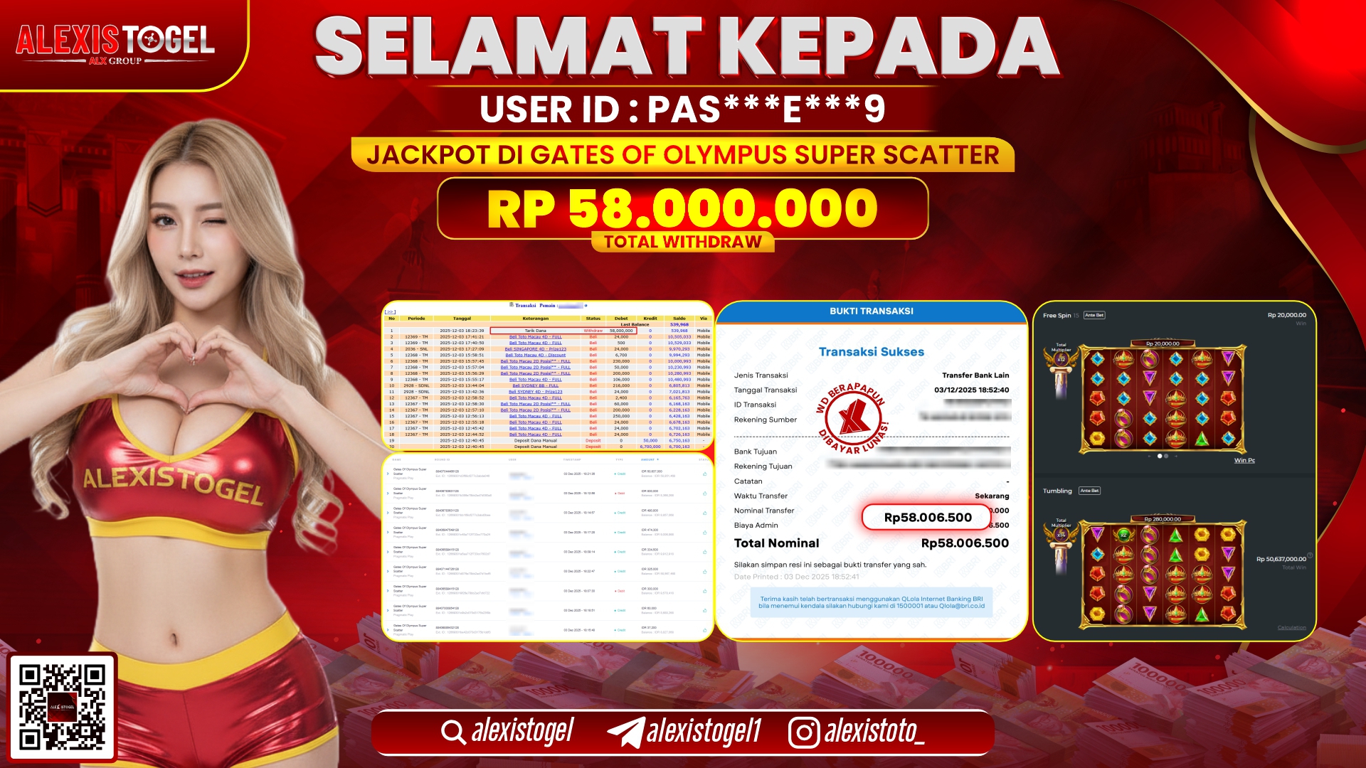 ALEXISTOGEL di SLOT GATES OF OLYMPUS SUPER SCATTER RP.58.000.000,- LUNAS