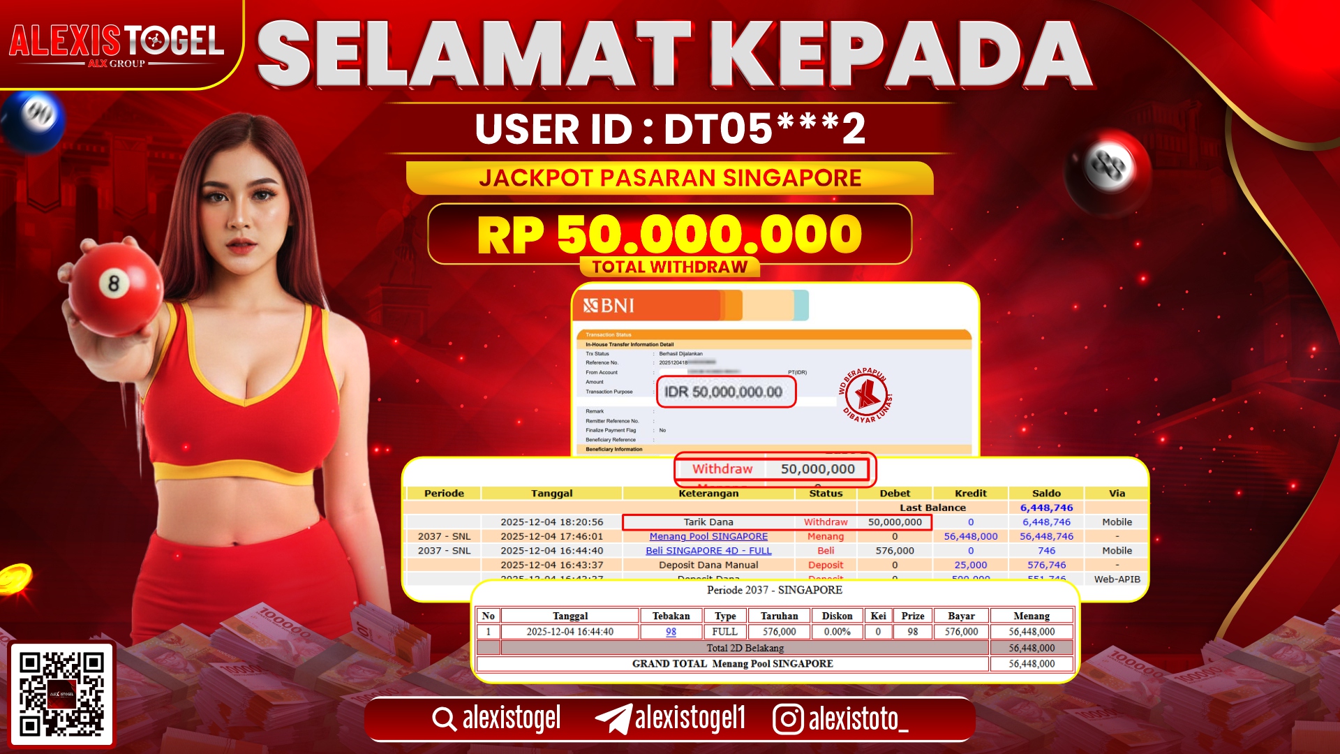 ALEXISTOGEL di TOGEL PASARAN SINGAPORE RP.50.000.000,- LUNAS