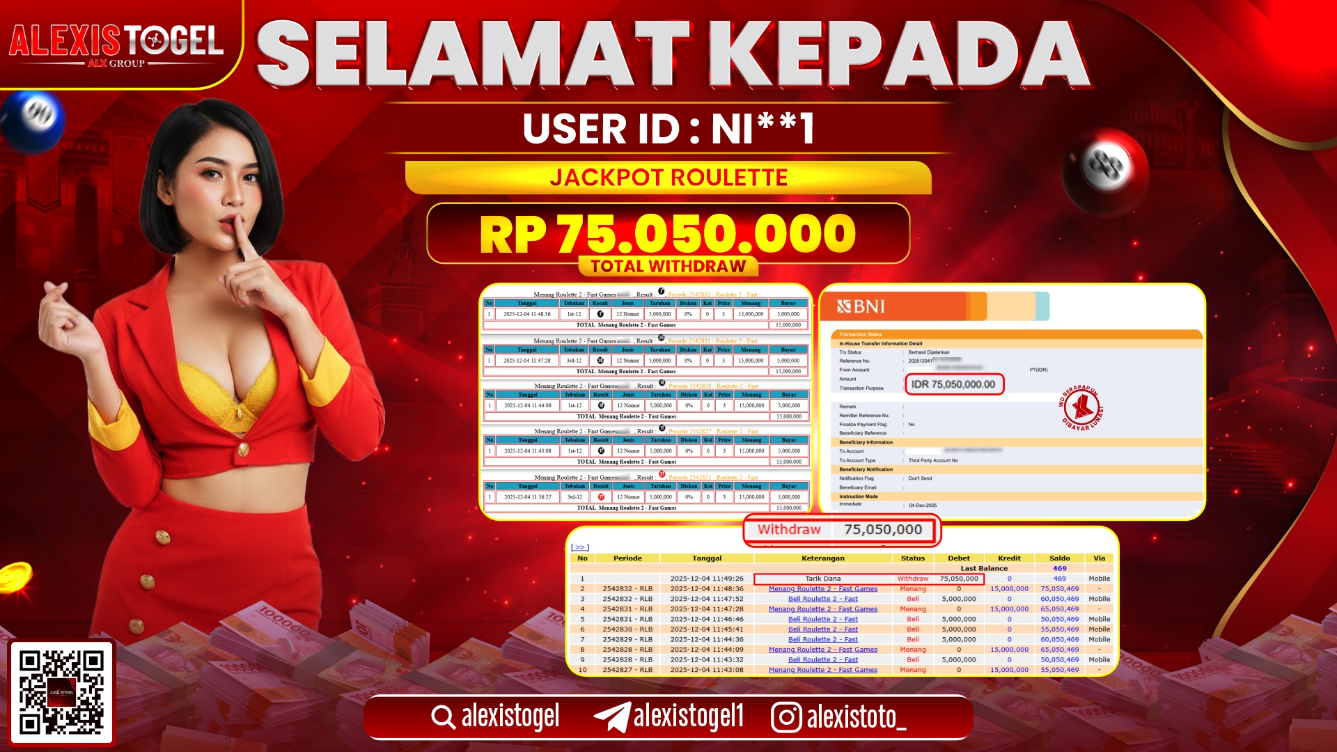 ALEXISTOGEL di CASINO ROULETTE RP.75.050.000,- LUNAS