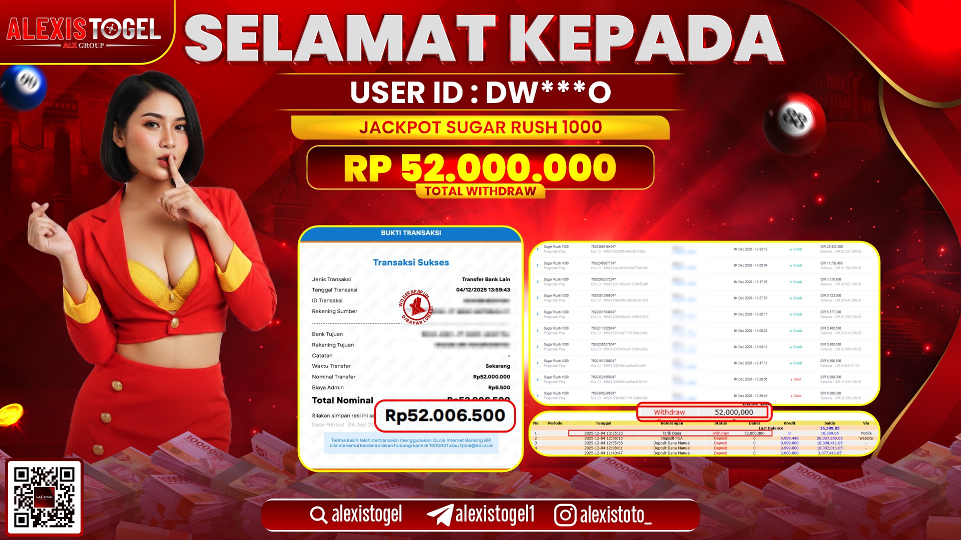 ALEXISTOGEL di SLOT SUGAR RUSH 1000 RP.52.000.000,- LUNAS