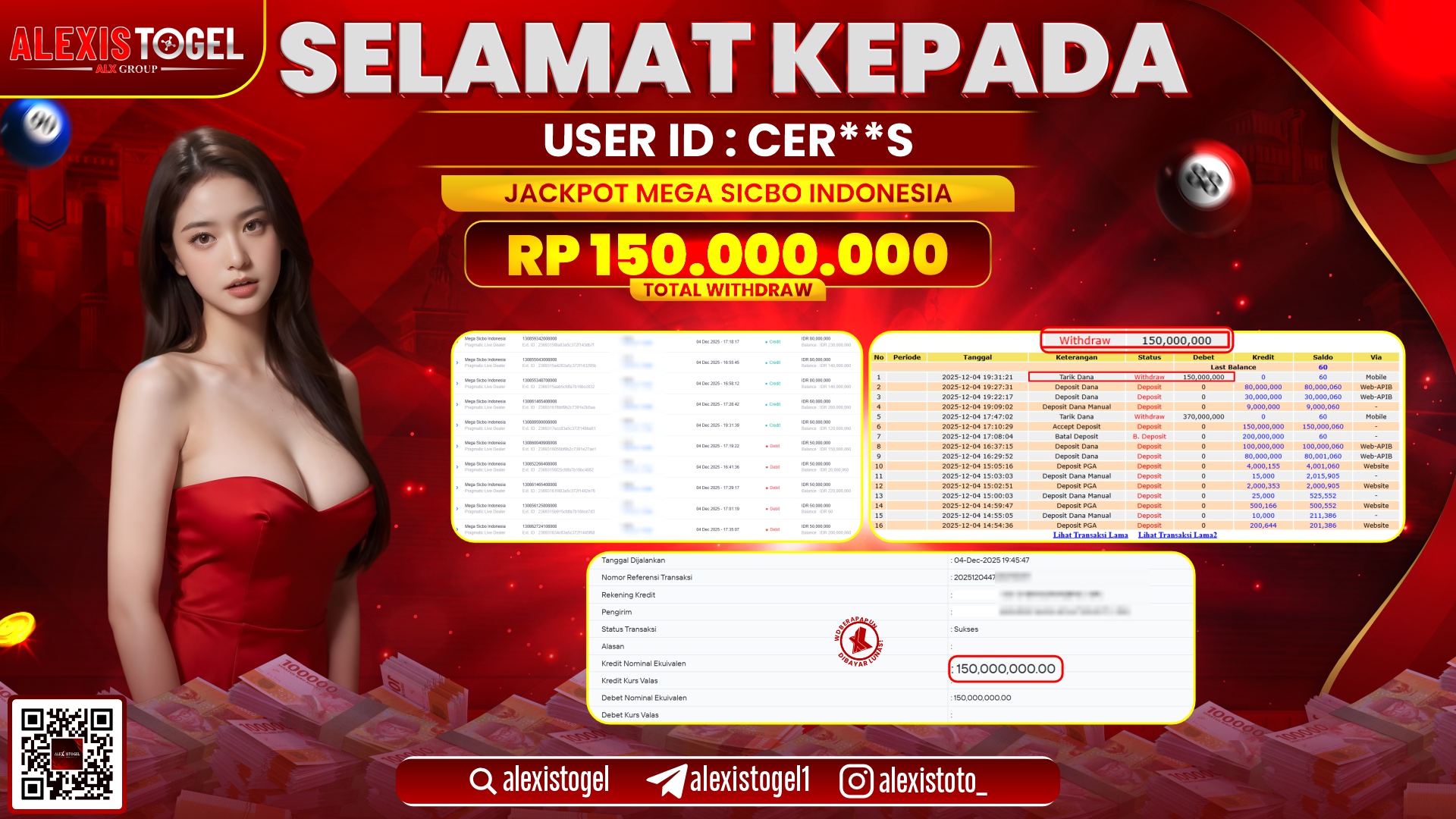 ALEXISTOGEL di MEGA SICBO INDONESIA RP.150.000.000,- LUNAS